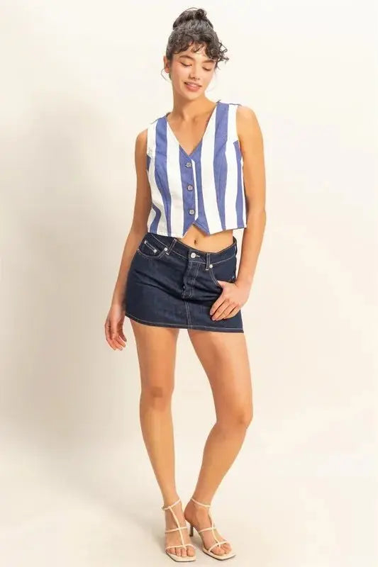 HYFVE Woven Striped V-Neck Button Down Vest for Women - Love Salve